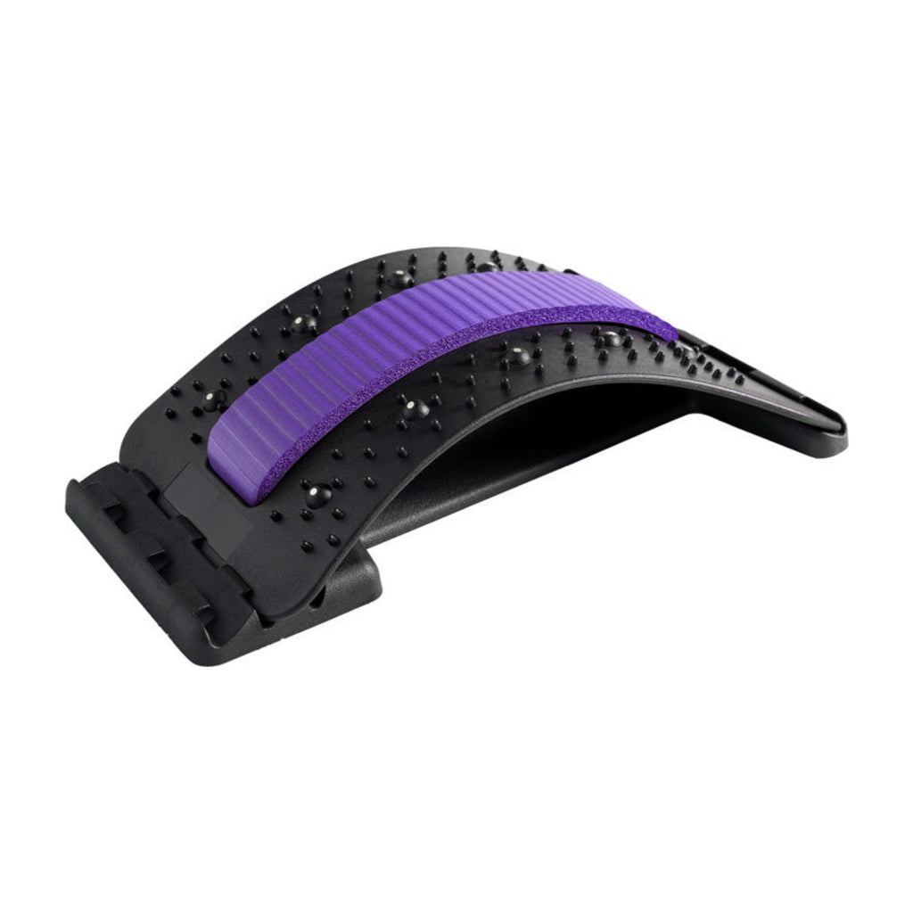 A black curved silicone strap with raised textured nubs and a central purple ribbed grip strip, shown on a plain white background.